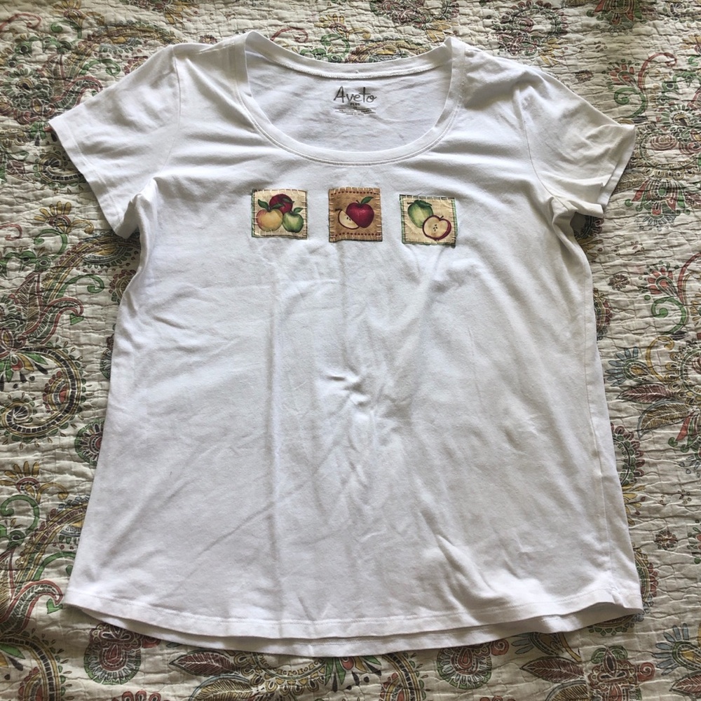 Upcycled Unique Apple Fruit Patch Cotton Basic Tee - image 3